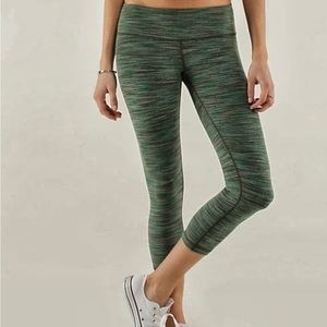Lululemon Wunder Under Crops in Wee Are From Space Fatigue Green